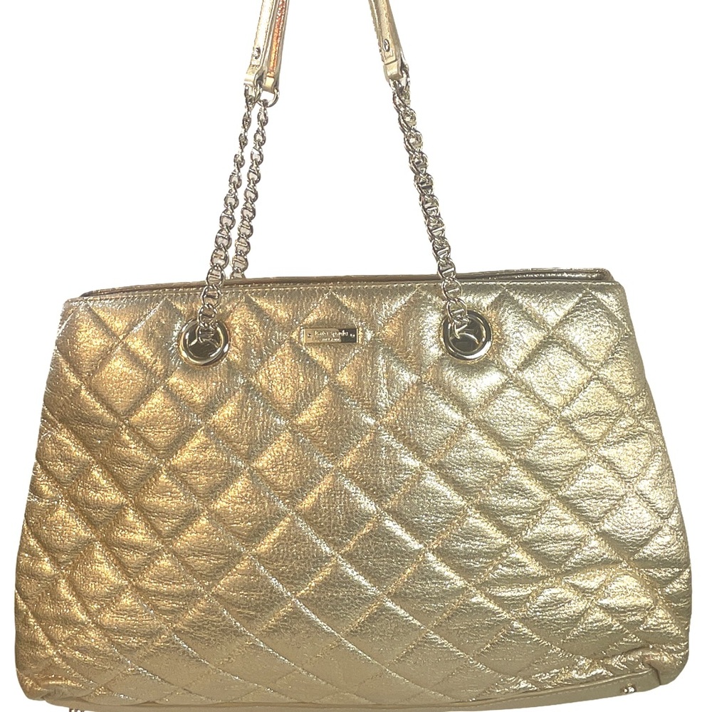 Kate Spade Quilted Gold Leather Shoulder Bag - Chain Strap Detail!